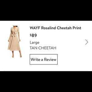 Wayf Cheetah Print Tie Front Dress. Size Large